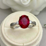 2.4ct Engagement Ring Oval Cut Ruby Diamond Accent Trilogy 14k White Gold Finish
