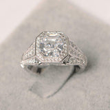 2.7ct Asscher Diamond Engagement Ring Vintage Inspired Halo 14k WhiteGold Finish