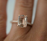 2.5ct Elongated Cushion Cut Peach Morganite Engagement Ring 14k Rose Gold Finish