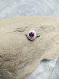 1.7ct Engagement Ring Round Cut Pink Ruby Dual Halo 14k White Gold Finish