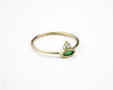 0.5ct Engagement Ring Marquise Cut Green Emerald Minimalist 14k Yellow Gold Over