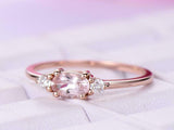 1ct Oval Cut Morganite Engagement Ring Minimalist Trilogy 14k Rose Gold Finish