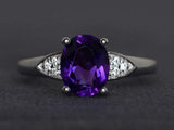 2ct Engagement Ring Oval Cut Amethyst Accents with Solitaire 14k White Gold Over