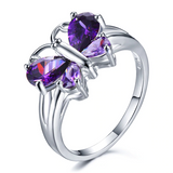 2ct Pear Cut Purple Amethyst Engagement Ring 14k WhiteGold Over Butterfly Design