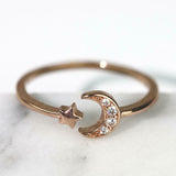 0.5ct Round Cut Diamond Engagement Ring Moon and Star Design 14k Rose Gold Over