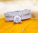 Antique Bridal Set Engagement Ring 3ct Round Cut Diamond 14k White Gold Finish