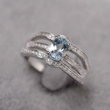 2.3ct Engagement Ring Oval Cut Blue Aquamarine Split Shank 14k White Gold Finish