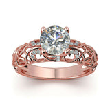 2Ct Round Cut Diamond Filigree Vintage Accent Solitaire Ring 14K Rose Gold Over