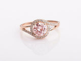 1.7ct Round Cut Peach Morganite Engagement Ring Split Shank 14k Rose Gold Finish