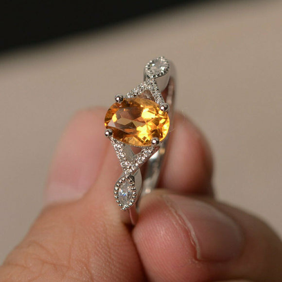 1.3ct Oval Cut Yellow Citrine Engagement Ring 14k WhiteGold Finish Unique Design