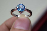 2.25ct Engagement Ring Round Cut Blue Topaz Solitaire 14k White Gold Finish