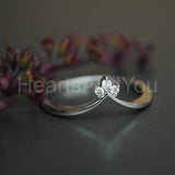 0.1ct Round Cut Moissanite Trilogy Curved Engagement Ring 14K White Gold Plated