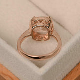 2.8ct Engagement Ring Cushion Cut Peach Morganite Halo 14k Rose Gold Finish