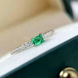 0.4ct Baguette Cut Simulated Green Emerald Minimalist Ring 14k White Gold Plated