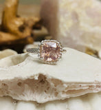 2ct Cushion Cut Simulated Peach Morganite Twist Rope Ring 14k White Gold Plated