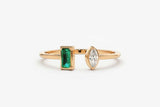 0.5ct Baguette Cut Green Emerald Two Stone Minimalist Ring 14k Rose Gold Finish
