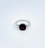 0.5ct Cushion Cut Simulated Garnet Solitaire Accents Ring 14k White Gold Plated