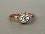 Halo Solitaire Engagement Ring 1.5ct Round Cut VVS1 Diamond 14k Rose Gold Finish