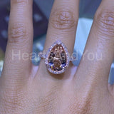 3ct Pear Cut Simulated Peach Morganite Halo Engagement Ring 14k Rose Gold Plated