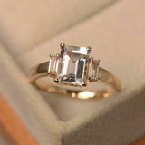 1.5ct Engagement Ring Emerald Cut Diamond Accents Trilogy 14k Rose Gold Finish