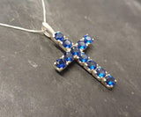 1.55ct Blue Sapphire Pendant Round Cut Holy Cross 14k White Gold Finish NO CHAIN