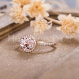 1ct Round Cut Simulated Peach Morganite Accented Halo Ring 14k Rose Gold Plated