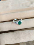 2ct Engagement Ring Oval Cut Green Emerald Cluster Halo 14k White Gold Finish