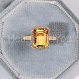 2.3ct Emerald Cut Simulated Citrine Halo Engagement Ring 14K Yellow Gold Plated