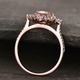 2.4ct Engagement Ring Oval Cut Morganite Sunburst Diamond 14k Rose Gold Finish