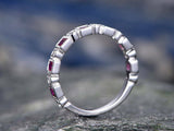 1Ct Princess Cut Pink Ruby And Diamond Wedding Band Ring 14K White Gold Finish