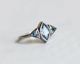 1ct Marquise Cut Blue Aquamarine Three Stone Engagement Ring 14k White Gold Over
