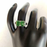 2ct Engagement Ring Green Emerald Cut Two Stone Solitaire 14k White Gold Finish