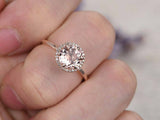 2ct Round Cut Peach Morganite Diamond Halo Solitaire Ring 14k Rose Gold Finish