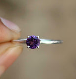 0.5ct Round Cut Purple Amethyst Solitaire Minimalist Ring 14k White Gold Finish
