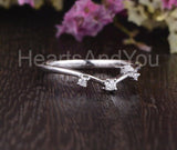0.1ct Round Cut Moissanite Curved Leaf Women Wedding Band 14k White Gold Plated