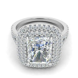 2ct Radiant Cut Diamond Double Halo Engagement Ring 14k White Gold Finish