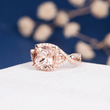 2ct Engagement Ring Cushion Cut Peach Morganite Halo Infinity 14k Rose Gold Over