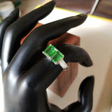 2ct Engagement Ring Green Emerald Cut Two Stone Solitaire 14k White Gold Finish