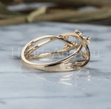 0.35ct Round Cut Moissanite Twisted Women Engagement Ring 14K Yellow Gold Plated