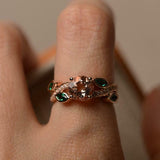 1.6ct Engagement Ring Round Cut Peach Morganite Leaf Accent 14k WhiteGold Finish