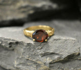 1ct Engagement Ring Oval Cut Red Garnet Vintage Solitaire 14k Yellow Gold Finish