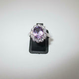 3ct Engagement Ring Oval Cut Purple Amethyst Floral Cluster 14k WhiteGold Finish