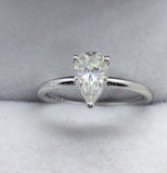 0.2ct Pear Cut Simulated Diamond Solitaire Engagement Ring 14k White Gold Plated