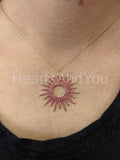 1ct Round Simulated Pink Ruby Sunshine Pendant with Chain 14k Rose Gold Plated
