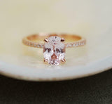 2ct Engagement Ring Oval Cut Morganite Round Diamond Accent 14k Rose Gold Finish