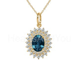 2ct Oval Cut Simulated London Blue Topaz Dual Halo Pendant Chain 14k Gold Plated