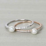 0.5ct Round Cut Diamond Pearl Accents with Solitaire Ring 14k White Gold Finish