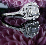 2ct Emerald Cut Diamond Vintage Halo Women Engagement Ring 14k White Gold Finish