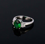 2.4ct Engagement Ring Oval Cut Green Emerald Solitaire 14k White Gold Finish
