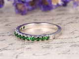 1.7ct Round Cut Green Emerald Wedding Band Half Eternity 14k White Gold Finish